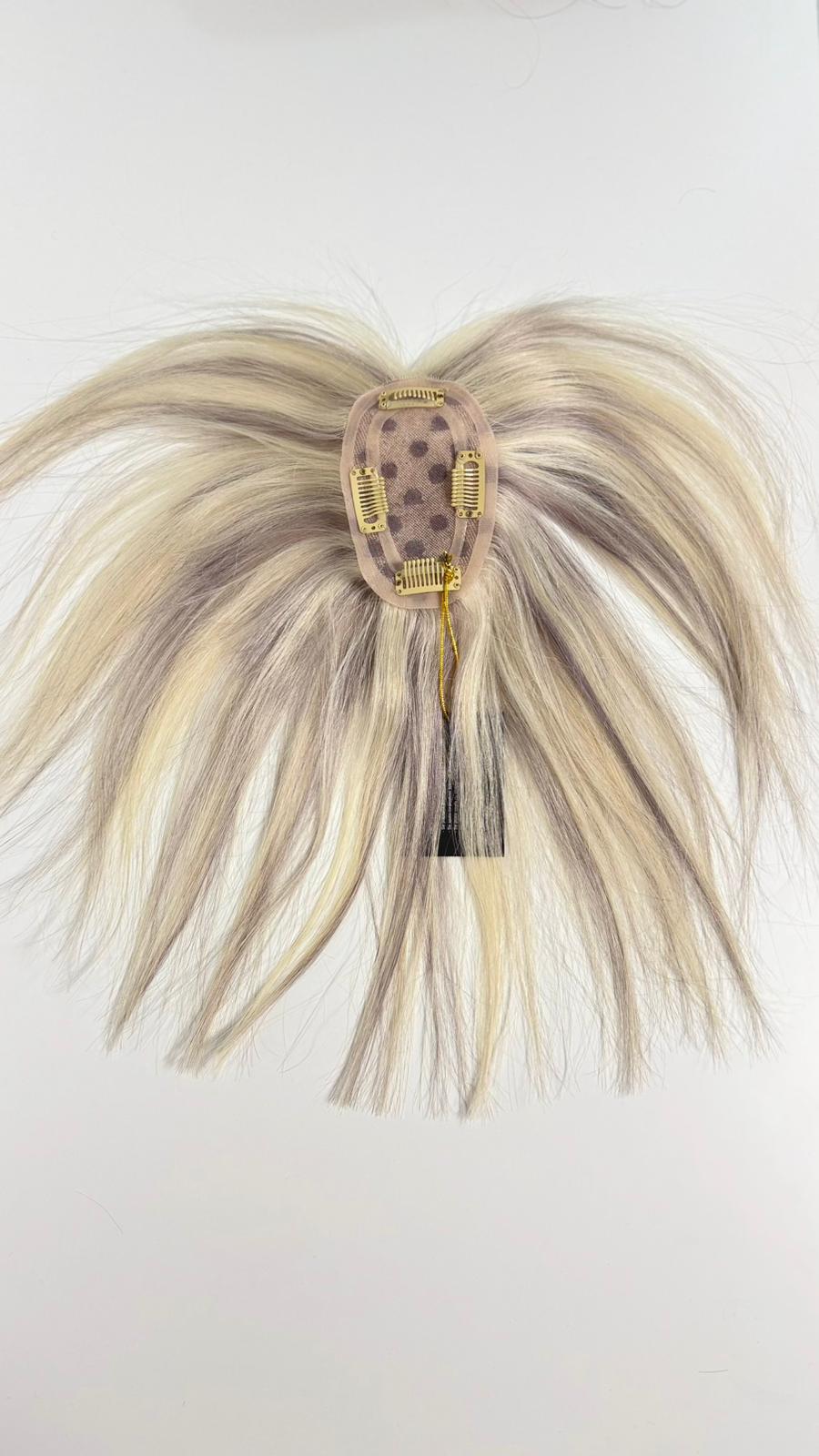 Topper Premium din Păr 100% Natural – Blond Cenușiu cu Rădăcină (Rooted Blonde)