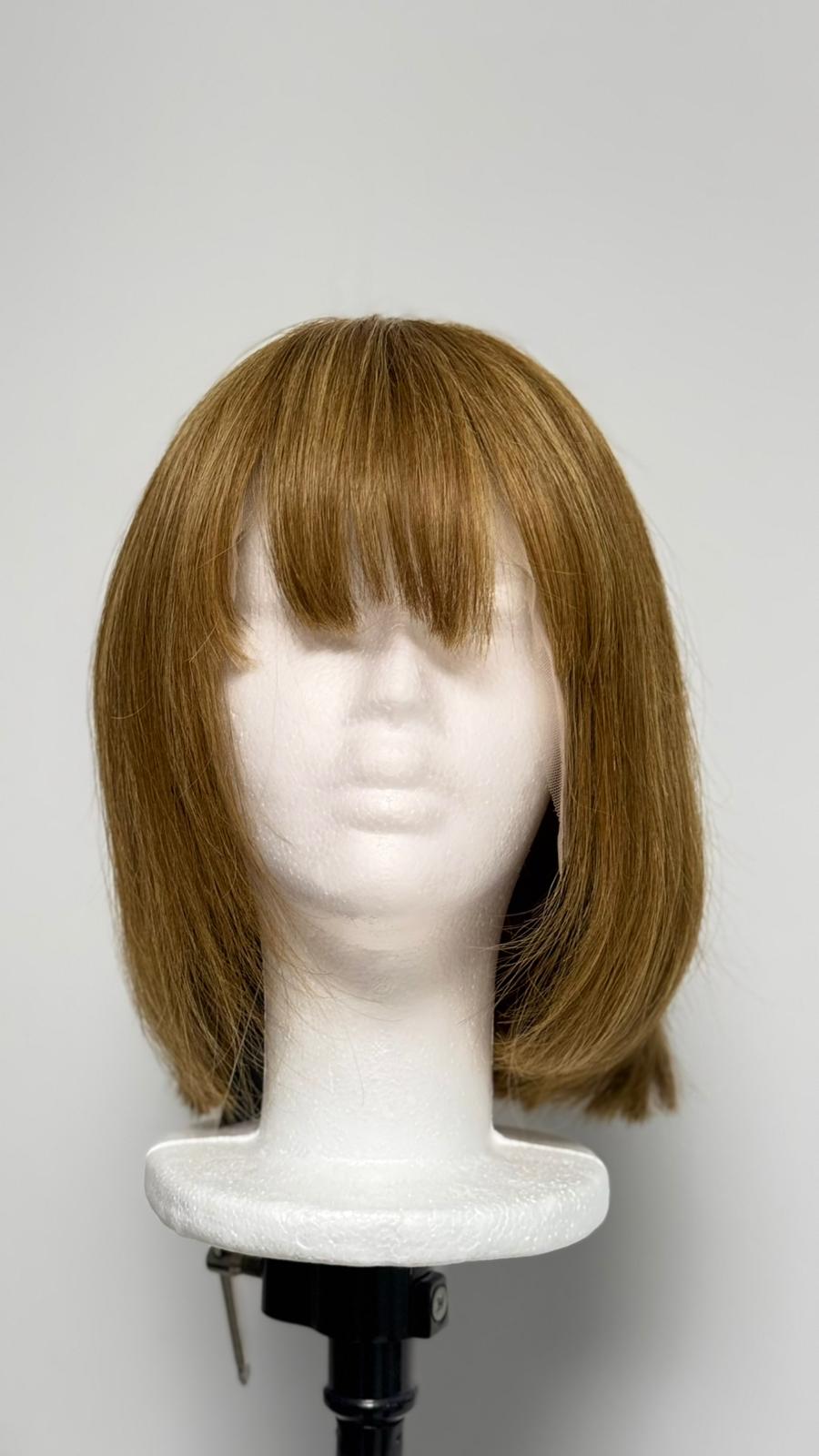 Perucă Premium Păr 100% Natural – Bob Clasic "Honey Brown" cu Lace Front