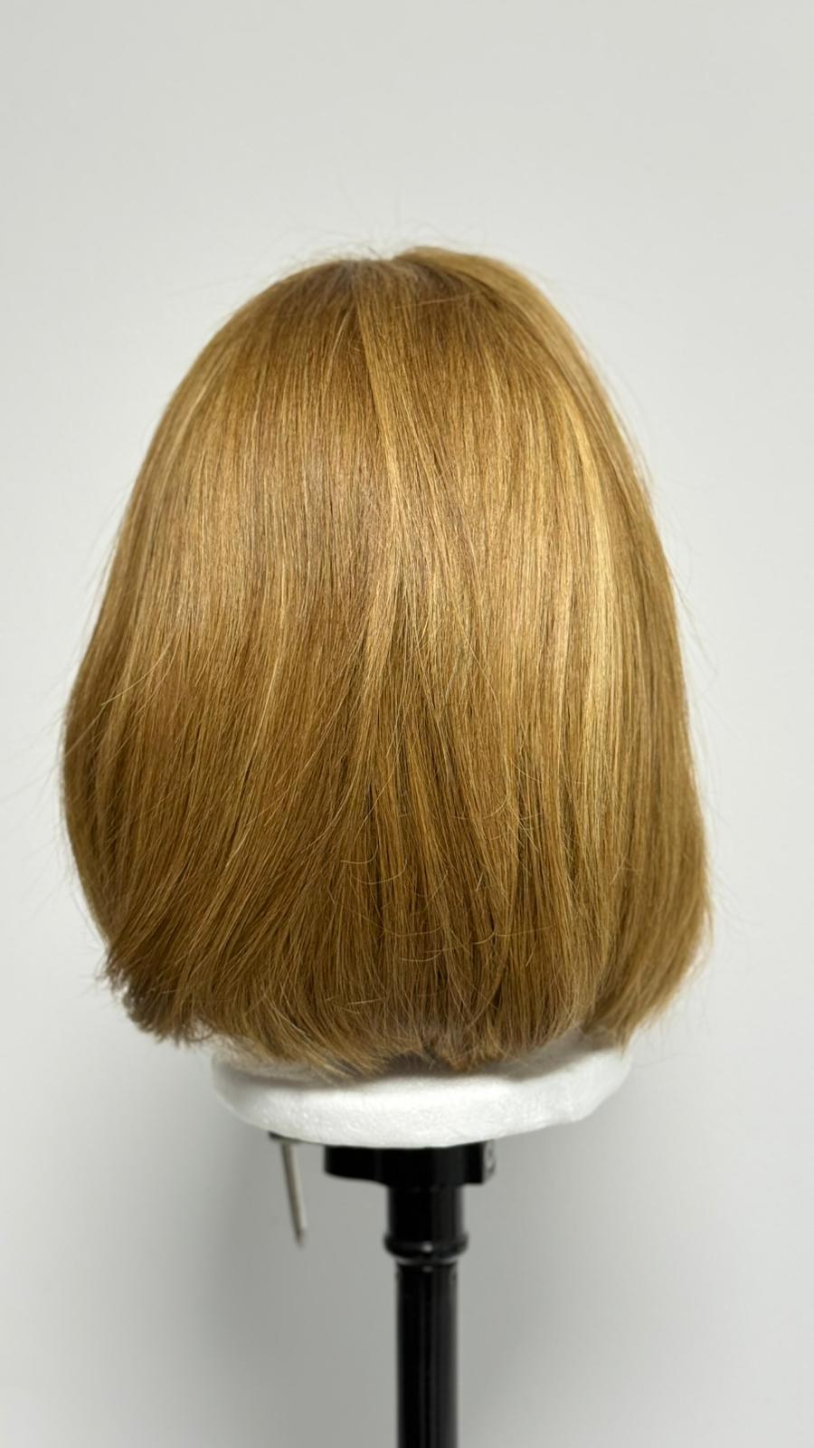 Perucă Premium Păr 100% Natural – Bob Clasic "Honey Brown" cu Lace Front