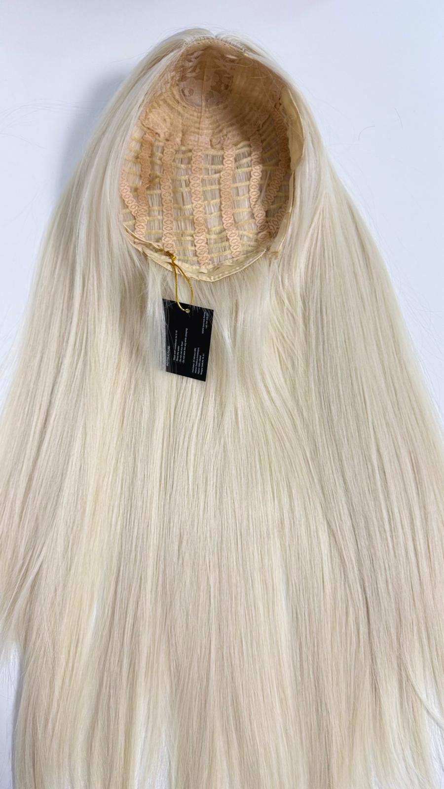 Perucă Sintetică "Ice Queen" – Blond Platinat, Extra Lungă și Dreaptă