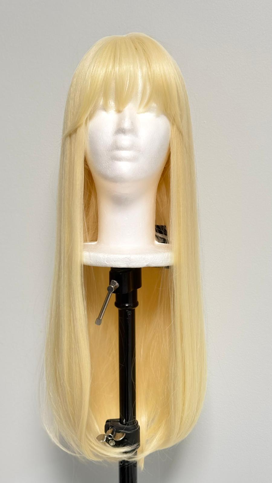 Perucă Sintetică "Barbie Blonde" – Păr Lung, Drept cu Breton